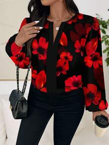 Reflora 大码女式印花V领灯笼袖优雅衬衫 情人节 - 彩色 - 查看 4