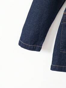 SHEIN Teen Girl Fall & Winter Solid Washed Denim Jacket /Christmas /New Years/ Holiday Party Girl Coat/Y2k Washed With Pockets/Street Style/Belt/Classy/Daily Wear/Casual