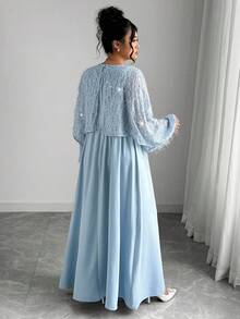 Elenzga Vestido elegante con mangas de murciélago con lentejuelas de talla grande, para uso en fiestas, primavera/otoño