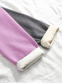 SHEIN 女童两件套紧身羊毛打底裤，腰部有贴片装饰 - 淡紫色 - 查看 3