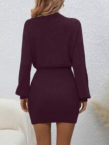 EMERY ROSE Lässiges einfarbiges Strickkleid, vielseitig für Herbst/Winter - Violett - Übersicht 2