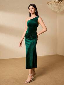 Robe mode sans manches plissée de couleur unie pour adolescentes - Vert sapin - Voir 6