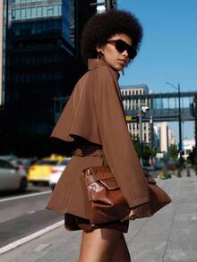 Lumivelle 女式休闲通勤插肩袖立领日间锁饰腰部长袖风衣，秋季