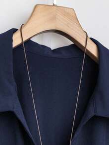 SHEIN Tall CURVE Đầm mùa hè cổ chữ V tay ngắn phong cách Pháp cỡ lớn dành cho nữ - Màu xanh hải quân - Xem 5