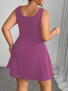 Elenzga 大码女式优雅法式蝴蝶碎花修身夏装 - 中紫紅色 - 查看 2