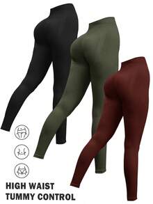 Easithlete Solid Color High Waist Seamless Elastic Sports Leggings