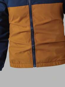 Vacaura 2pcs/Set Teen Boys Street Cool Hooded Jacket & Casual Pants Set, Navy Blue & Orange Patchwork, Zipper, Suitable For Teens/Students - Navy Blue - View 7