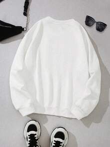 INAWLY Moletom com estampa de folha de alumínio e slogan de Natal, gola redonda - Branco - Ver 2