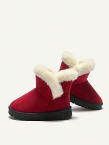 Cozy Pixies 1 Pair Girl Burgundy Fashionable Fluffy & Warm Snow Boots, Comfortable Daily & Sports Wear, Autumn/Winter