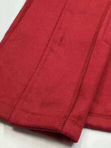 Tween Girls' Casual Minimalist Fuzzy Decor Lapel Long Sleeve Coat With Pockets, Autumn/Winter - Red - View 7