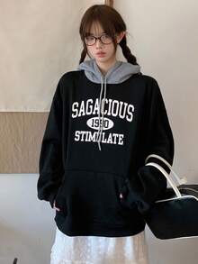 DAZY 女士休闲连帽长袖运动衫，秋冬 - 黑色 - 查看 4