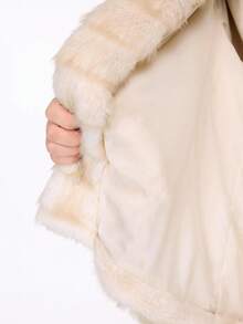 Lumivelle Oversized Collar Short Faux Fur Raccoon Jacket - Apricot - View 8