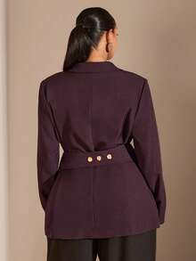 SHEIN BAE Blazer de talla grande de unicolor con cintura ceñida, adecuado para el trabajo - Rosa Fucsia - Ver 2
