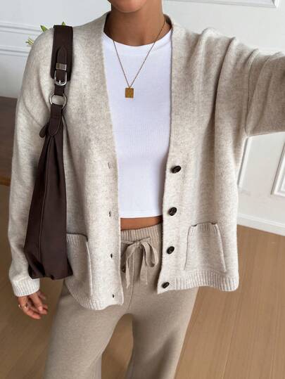 Livesso קרדיגן ארוך עם כיסים מלפנים לנשים, סתיו