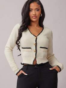 Radiana New Autumn V-Neck Knit Cardigan, French Style, Versatile French Style Clothes Button Up Cardigan,ملابس شتوية للنساء,Cozy Fall And Winter Clothes For Women - Beige - View 7