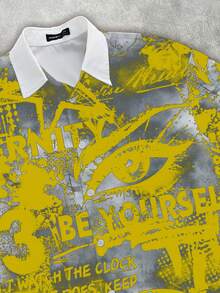 Manfinity ZONE917 Men's Letter Print Short Sleeve Casual Cropped Shirt