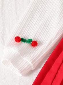 Sparklyn Tween Girl Red Cherry Embellished Jacket, Red Pleated Mini Skirt - Red - View 4