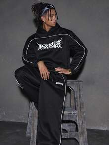 AXEPEAK Men's American Street Gothic Style Hoodie And Sweatpants Set, Fall Winter Clothes