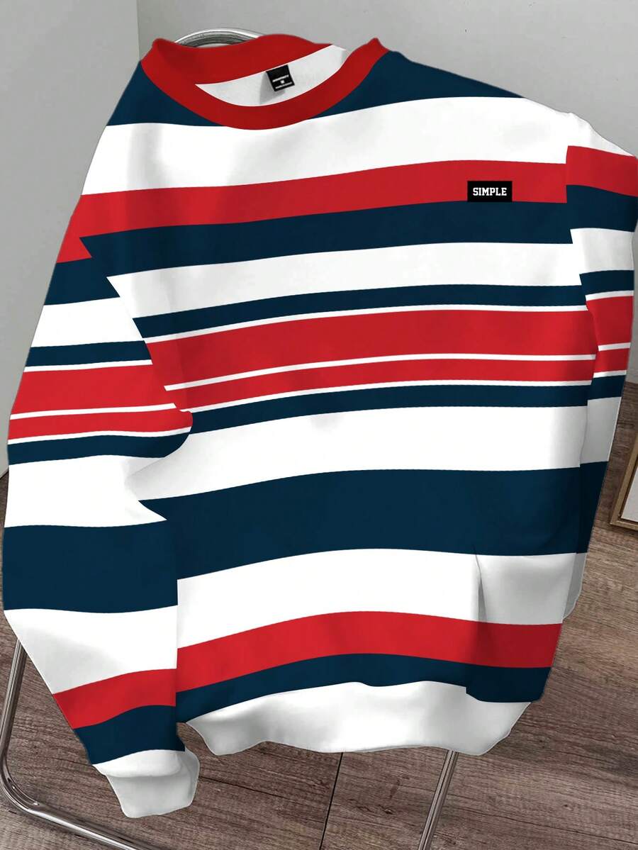 Manfinity Hypemode Men's Multicolor Striped Knitted Fabric Pullover Sweatshirt With Round Neck And Drop Shoulder Long Sleeves Regular Length - Multicolor - View 1