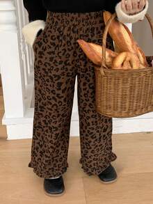 DAZY 年轻女孩豹纹宽松休闲街头风喇叭裤 - 咖啡棕 - 查看 6