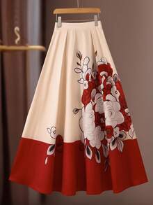 GlowEve 女式高腰花卉印花百褶设计优雅半身裙 - 彩色 - 查看 6