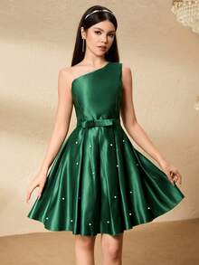 少女优雅腰部串珠下摆连衣裙，适合万圣节、圣诞节、派对、宴会、晚礼服 - 綠色 - 查看 8