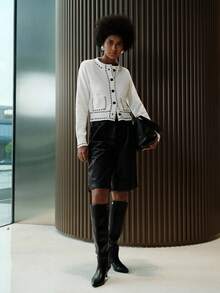 Lumivelle 撞色装饰创意时尚圆领长袖针织开衫 - 米色 - 查看 4