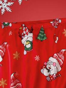 Teen Girl Christmas Tree & Snowflake Print Lapel NeckLong Sleeve Button-Up Top And Pants Pajama Set - Multicolor - View 5