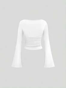 Sweetra Women's Commuting Comfortable Pleated Flare Sleeve Suit Set - Multicolor - View 3