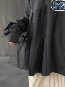 FRIFUL Áo thun nữ tay dài vải voan mỏng in chữ màu trắng, dáng rộng, dễ phối đồ, thích hợp mặc ngoài trời, áo thun họa tiết mùa thu - Màu xám đen - Xem 6