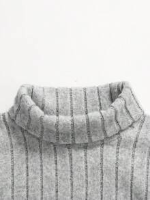 少女休闲罗纹高领长裙，百搭秋冬装 - 灰色 - 查看 7