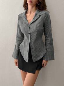 Lunelith SHEIN Lunessa Chemisier décontracté à manches longues et à rayures pour femmes, chemise d'affaires