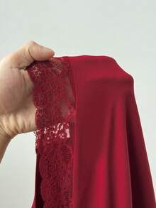 Vibekara 优雅撞色蕾丝V领长袖T恤，性感别致上衣，适合秋冬季 - 紅色 - 查看 8