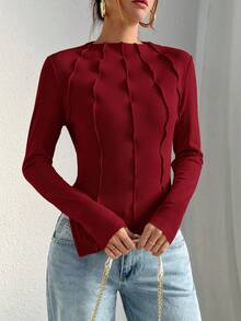 Siren Gaze Women's Round Neck Long Sleeve T-Shirt Christmas Winter New Year Red Burgundy Casual Spring Valentine's Day - Burgundy - View 7