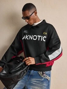 AKNOTIC Sudadera holgada y casual de manga larga con estampado de letras y rayas, para otoño/invierno, Navidad, Año Nuevo - Negro - Ver 1