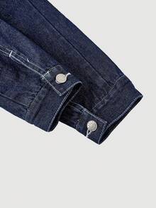 Sweetra Áo khoác denim thường ngày dành cho nữ - Màu xanh lam - Xem 4