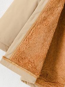 年轻女孩卡其色学院风保暖内衬连帽刺绣夹克，时尚休闲外套，适合学校、返校季 - 卡其色 - 查看 7