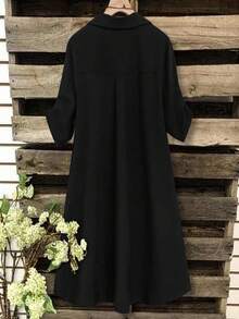 SHEIN Tall CURVE 大码女式法式休闲V领短袖夏季连衣裙 - 黑色 - 查看 2