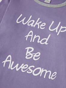 2件套青少年女孩格子裤和英文字母印花长袖休闲家居服套装 - 彩色 - 查看 7