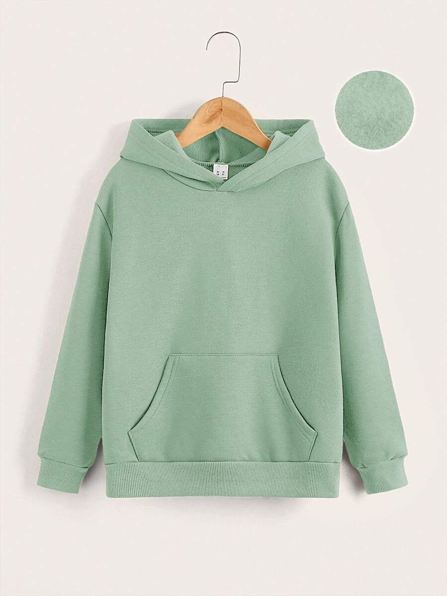 SHEIN 男童口袋休闲可爱卫衣，适合秋季日常穿着，也可作为卫衣、感恩节、圣诞节、冬季服装，打造舒适的秋冬造型。 - 綠色 - 查看 1