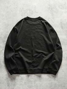 ROMWE MEN Street Life Men Sparkling Diamond Decor Crew Neck Loose Fit Long Sleeve Pullover Sweatshirt, Fall - Black - View 3