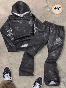 SHEIN Bộ 2 quần nỉ in họa tiết thoải mái thường ngày cho trẻ em/bé trai và quần nỉ dáng rộng - màu đen - Xem 1