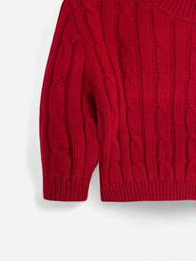 Cozy Pixies Baby Boy Girl Red Solid Color Cable Knit Sweater,Casual Pullover Crew Neck Long Sleeve Jumper,Autumn Christmas Modest Top For Matching Family Clothes - Red - View 3