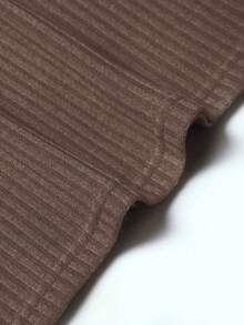 Manfinity Homme 男式纯色立领短袖修身罗纹休闲T恤 - 咖啡棕 - 查看 8