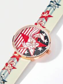 LOONEY TUNES X SHEIN Montre à quartz à motif rayé et lapin de dessin animé