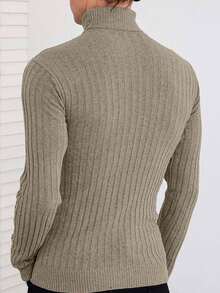 EURMUSE Men's Solid Color Turtleneck Long Sleeve Slim Fit Sweater, Autumn/Winter - Apricot - View 8