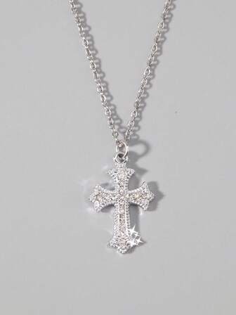 Goth 1 Stück gotischer Luxus Kreuz Anhänger Halskette mit Strass, Geschenk für Feiertage, Halloween