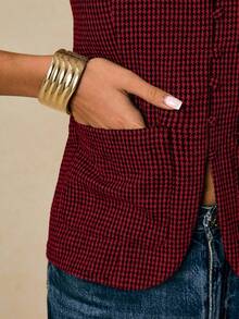 Poéselle 女士时尚通勤格子无袖衬衫 - 紅色 - 查看 3