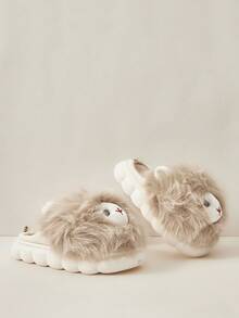 Cuccoo Pantuflas de felpa con diseño de león lindo, suela gruesa, pantuflas de interior cálidas para mujer, otoño/invierno