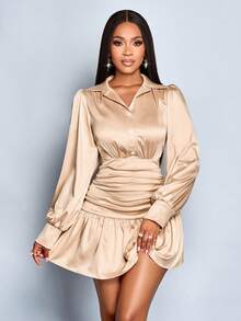 SOLERSUN Women's Party Elegant Satin Waist Ruffle A-Line Dress Spring And Summer Dress Party Party Daily Date Fall Dresses For Women Fall Clothes For Women Halloween Costumes Wedding Guest Dress Elegant Elegant Dresses For Women Dresses For Women Casual